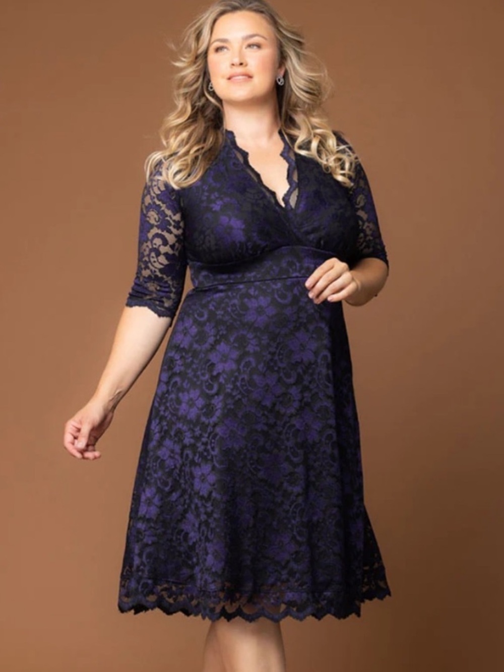 Kiyonna Mon Cherie Lace Cocktail Dress in Violet Noir